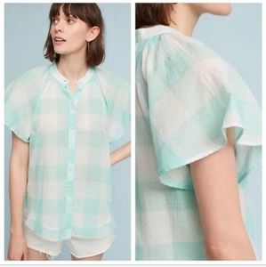 ANTHROPOLOGIE Maeve Gingham Plaid Flutter Sleeve Blouse